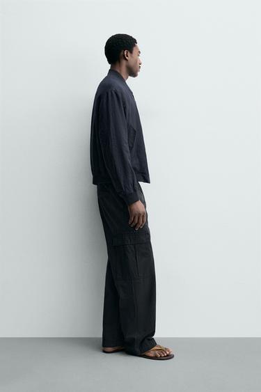 100% LINEN BOMBER JACKET - Navy blue by Zara - Image 3