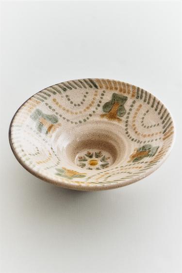 STONEWARE BOWL WITH DESIGNS - Beige / Green by Zara - Image 4
