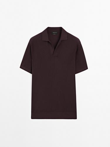 Zara Knit V-neck polo shirt - Burgundy - Image 0
