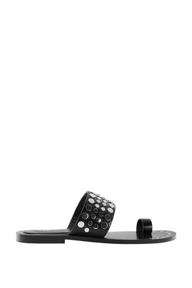 STUDDED FLAT SANDALS - Black by Zara