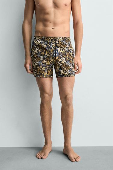 MID-LENGTH FLORAL PRINT SWIMMING TRUNKS - Brown by Zara - Image 1