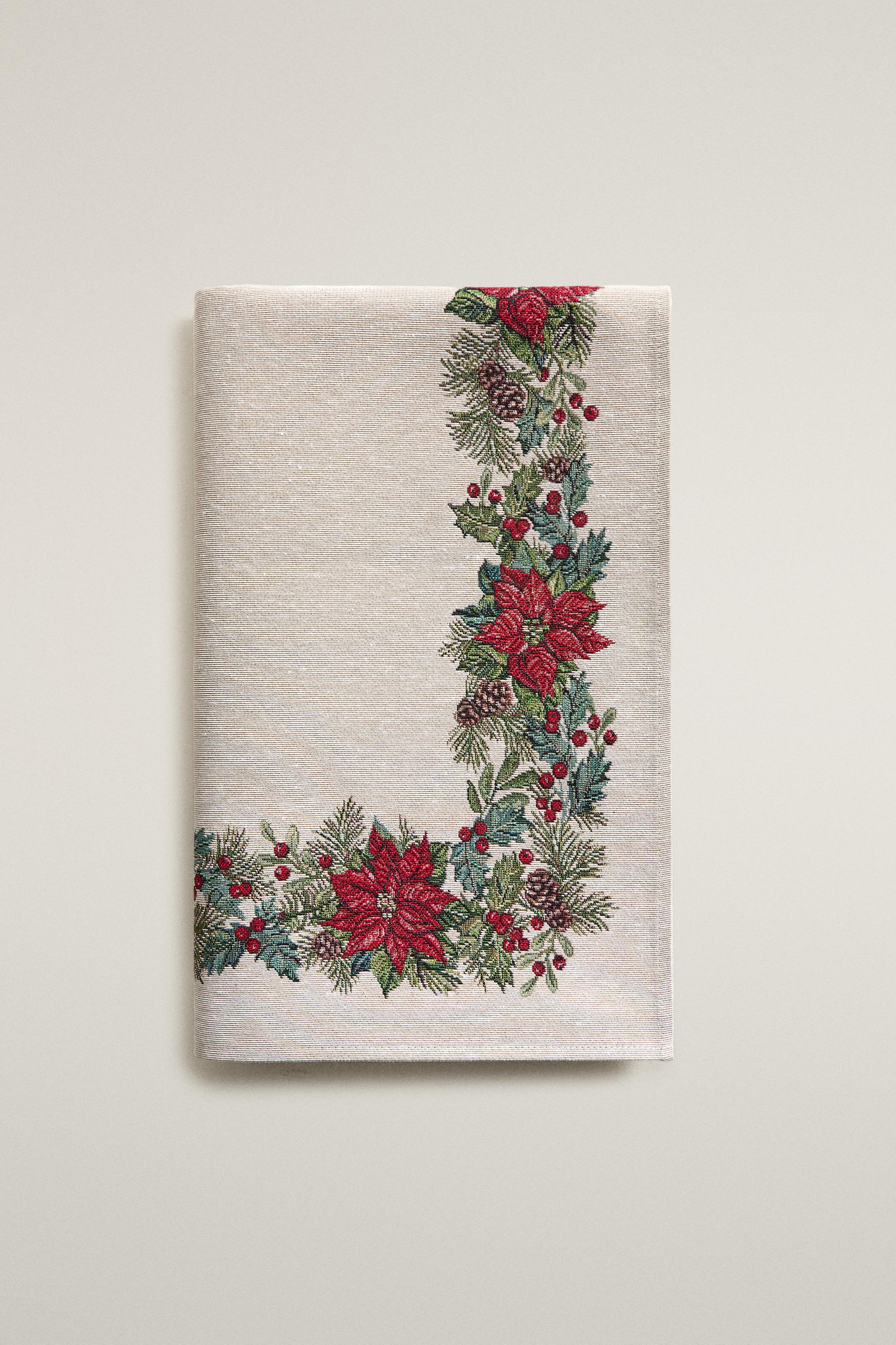 CHRISTMAS FLORAL JACQUARD TABLE RUNNER