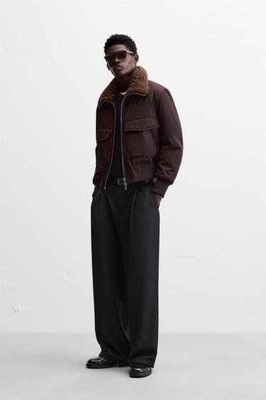 КОМБИНИРОВАННАЯ КУРТКА С ВОРОТНИКОМ — ТЕМНО-КОРИЧНЕВЫЙ от Zara — изображение 0