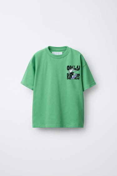 T-SHIRT MED SKATERPRINT - grøn fra Zara - Billede 0