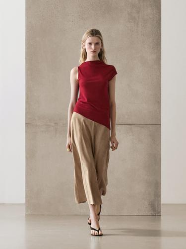 Zara 100% cotton top with asymmetric detail - Dark red