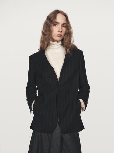 Zara Pinstripe lapelless blazer - Black