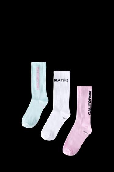 3ER-PACK LANGE SOCKEN MIT TEXT - Rosa von Zara