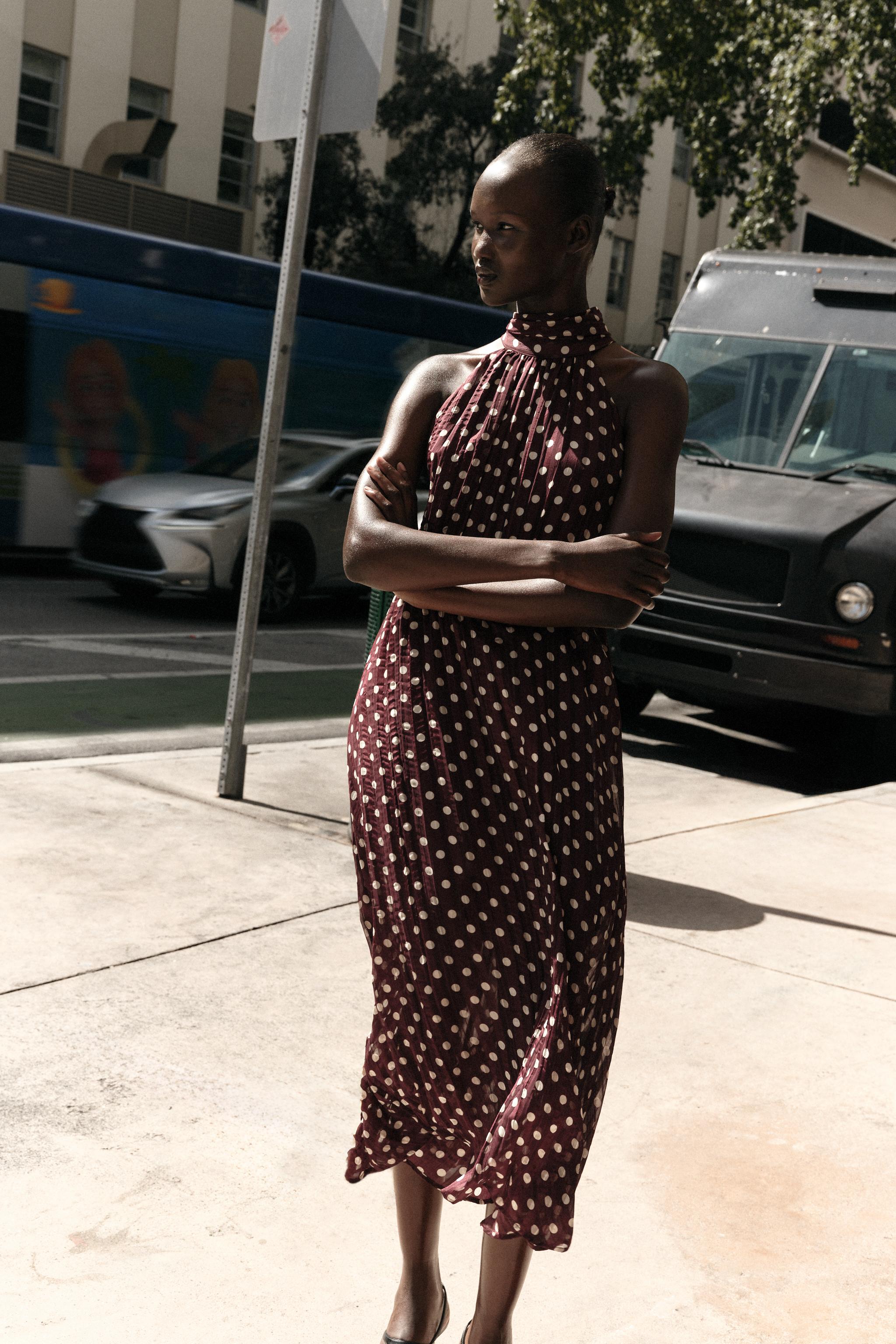 POLKA DOT MIDI DRESS - Ecru / Maroon | ZARA United States