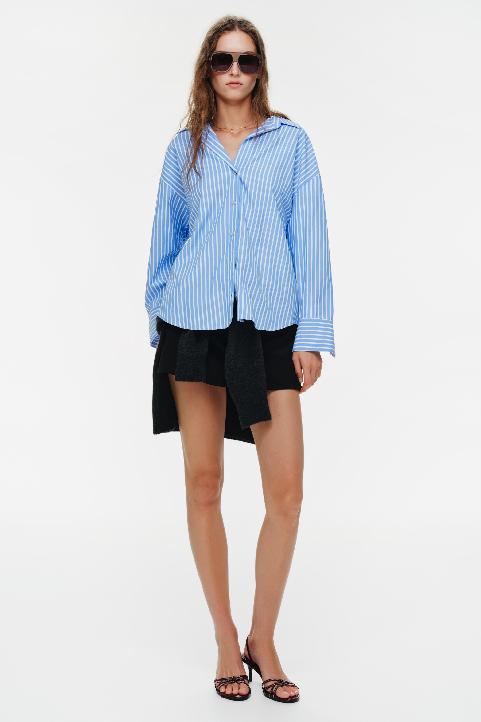 さらぽん ZARA WOMEN FRILLY POPLIN SHIRT SKY BLUE Sz L | 3564/068 | eBay