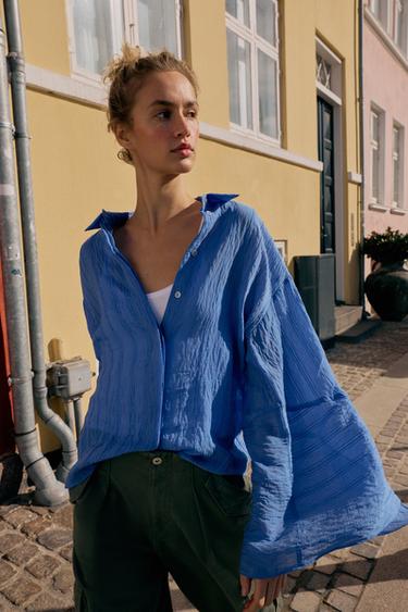 STRIPED SHIRT WITH BOWS - Blue by Zara