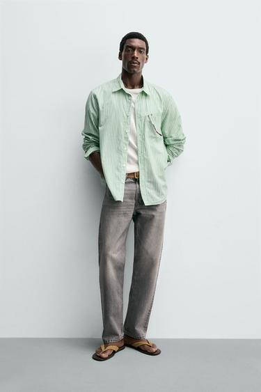CHEMISE REGULAR FIT À RAYURES - Vert/Blanc de Zara - Image 0