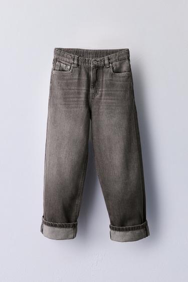 워싱 이펙트 루즈핏 청바지 - Zara 와인