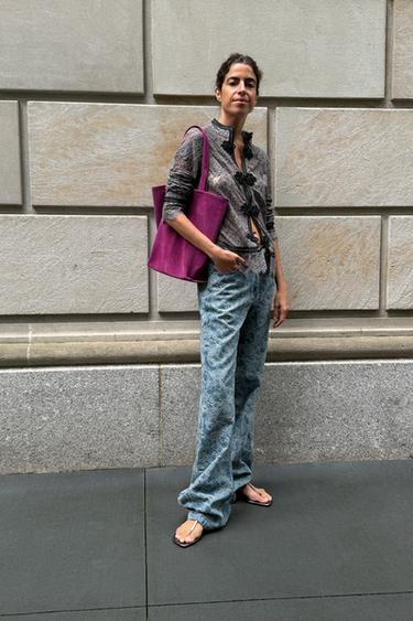 LEATHER TOTE BAG - Purple by Zara