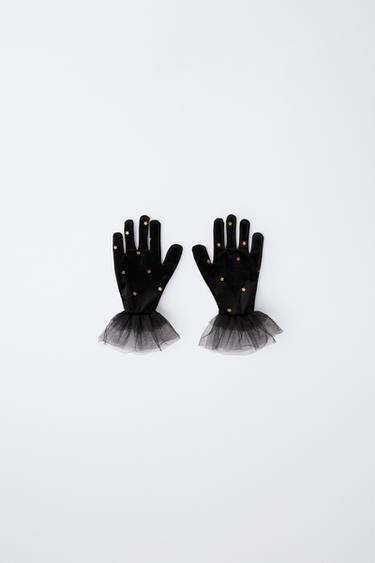 VELVET WITCH COSTUME GLOVES - Black by Zara - Image 0