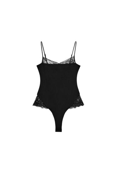 БОДИ С ПОЛИАМИДНА ДАНТЕЛА - Черен от Zara