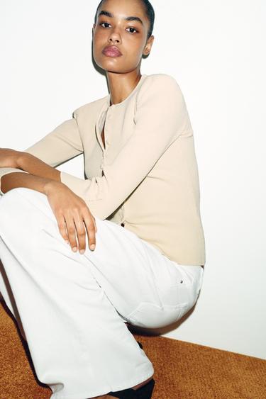 Zara CARDIGAN WITH PUFF SLEEVES - Mid-ecru