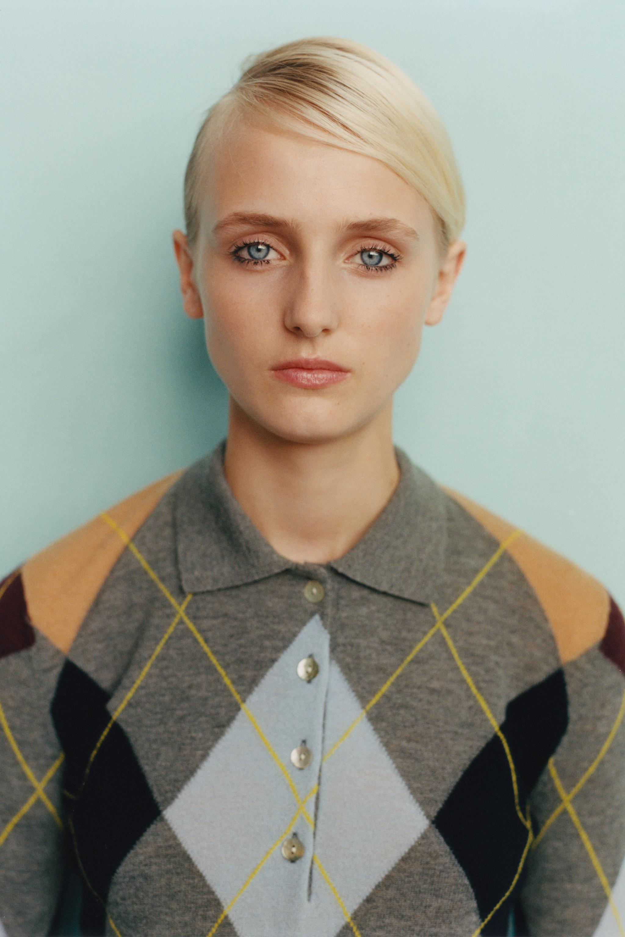Zara 100% WOOL ARGYLE POLO SWEATER — фото 3
