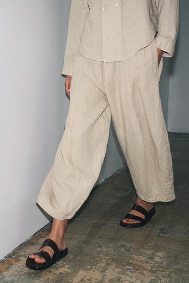LINEN TROUSERS ZW COLLECTION - Light beige by Zara