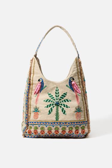 shopper bag עם חרוזים - לבן של Zara