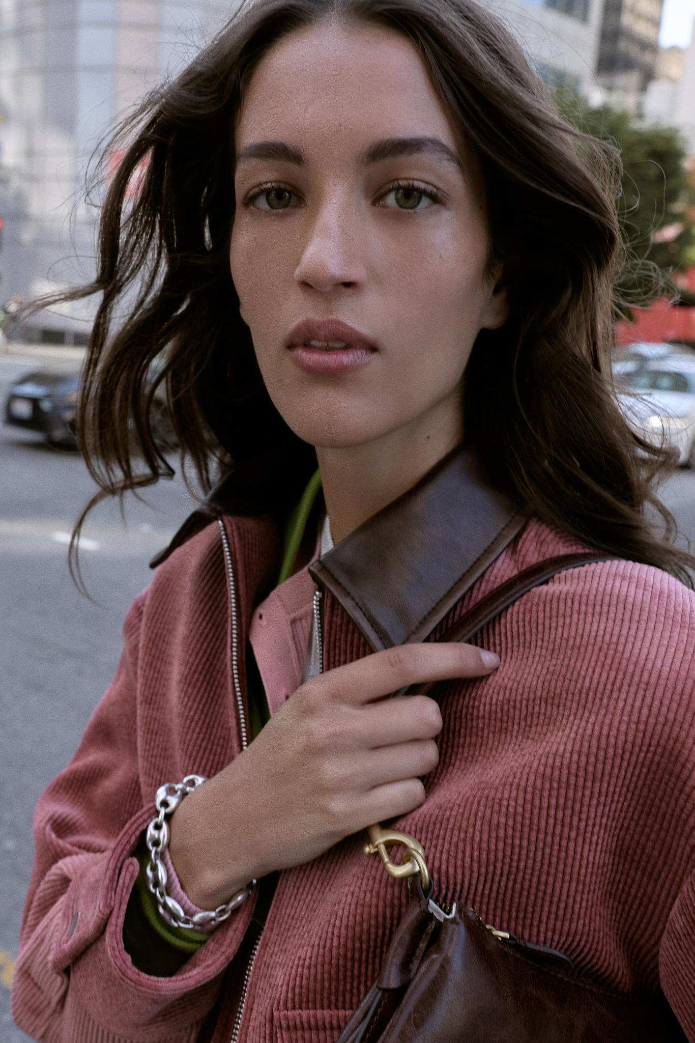 コーデュロイ フェイクレザー襟ジャケット - マルサラ | ZARA Japan / 日本