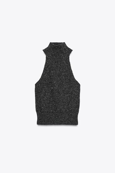 HALTER TOP WITH WOOL - Anthracite grey by Zara