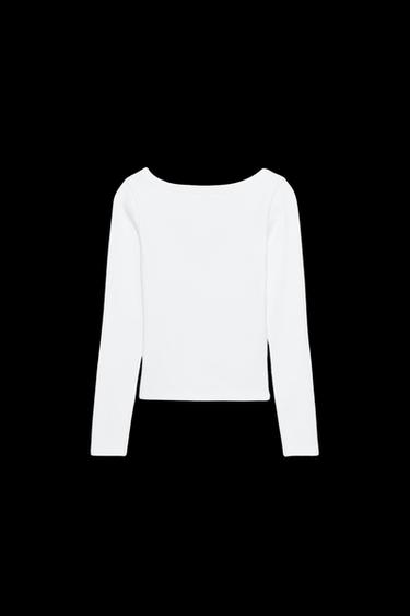 GERIPPELTES T-SHIRT MIT LANGEN ÄRMELN - Weiß von Zara
