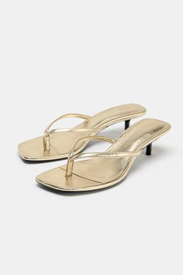 SANDALES KITTEN HEEL À EFFET MÉTALLISÉ - Or de Zara - Image 2