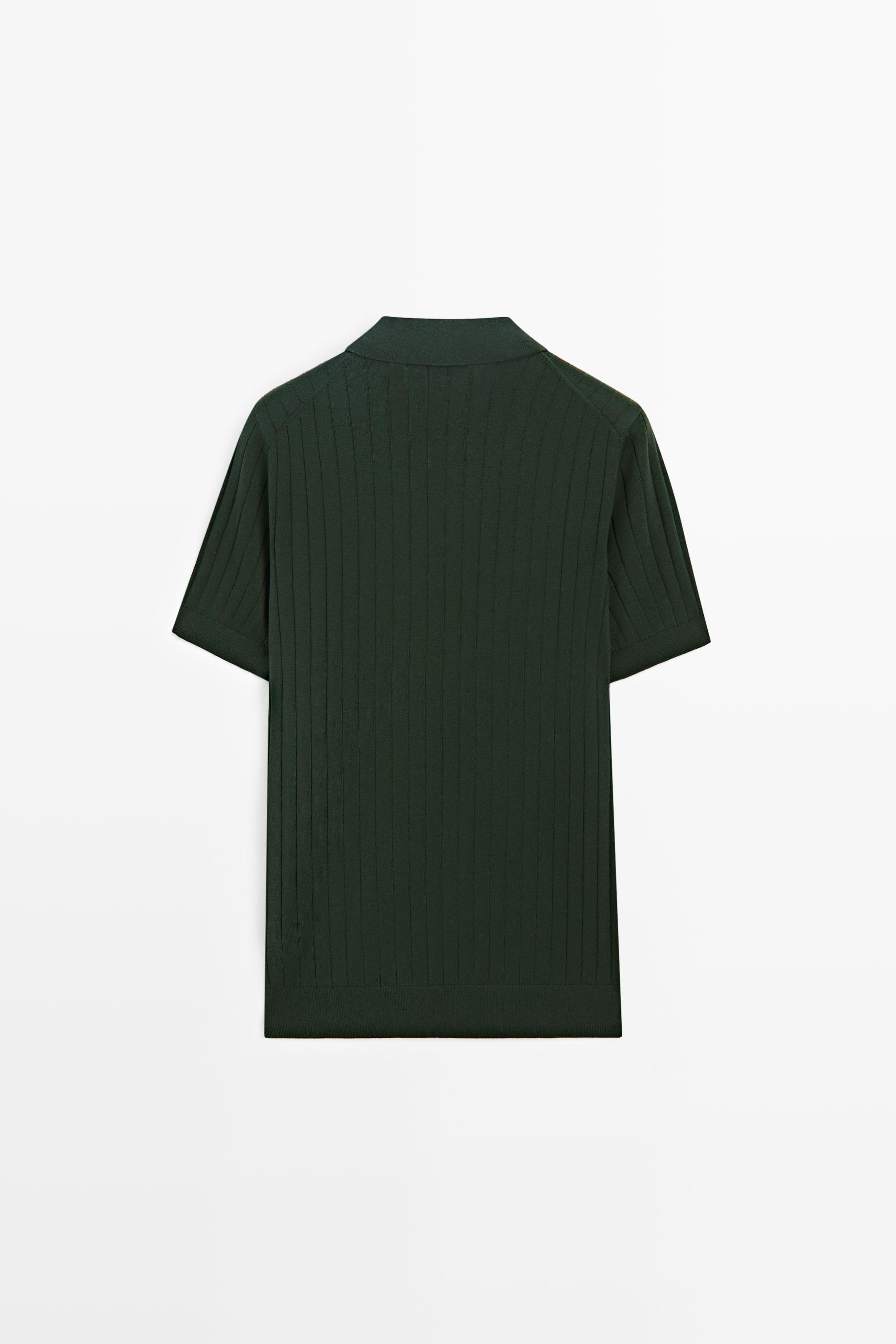 Ribbed knit cotton blend polo shirt