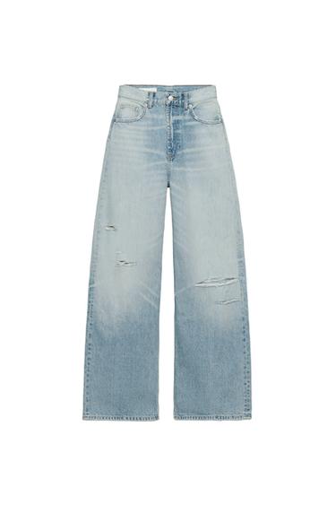 JEANS TRF EXTRA WIDE LEG TIRO ALTO ROTOS - Azul claro de Zara
