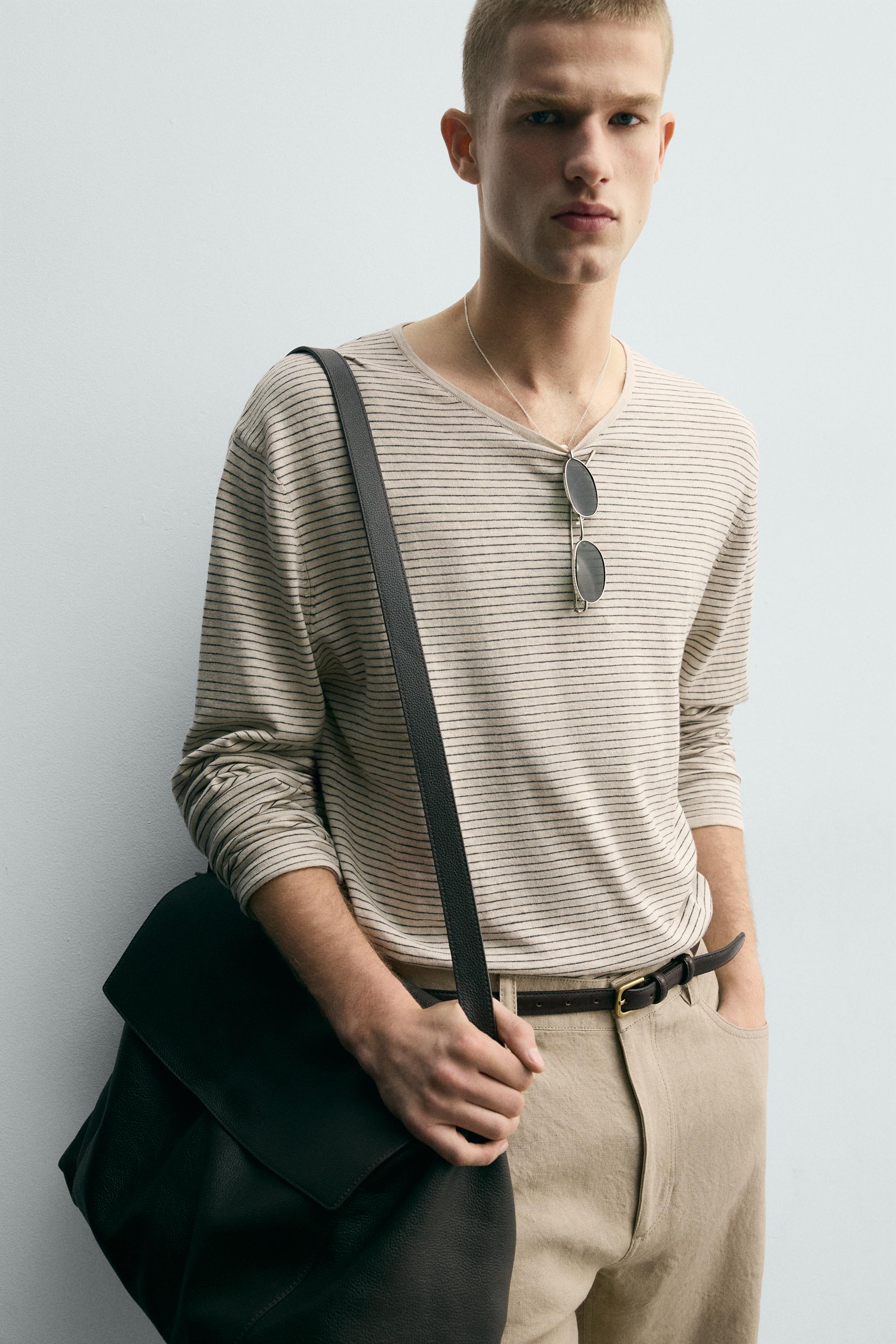 STRIPED COTTON BLEND SWEATER
