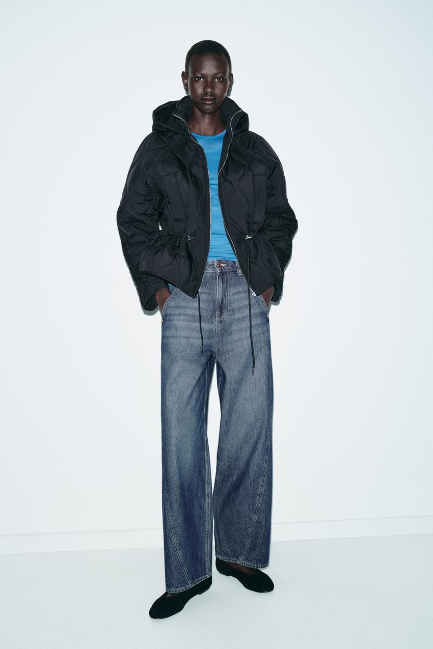 フード付きパフジャケット - ブラック | ZARA Japan / 日本