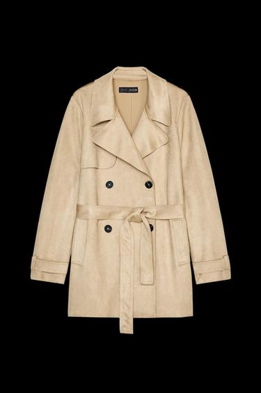 Zara FAUX SUEDE TRENCH COAT - Beige - Image 0