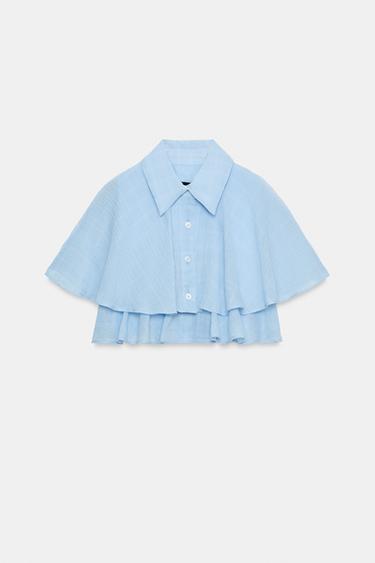 CHEMISE CROP À VOLANTS - Bleu ciel de Zara - Image 4