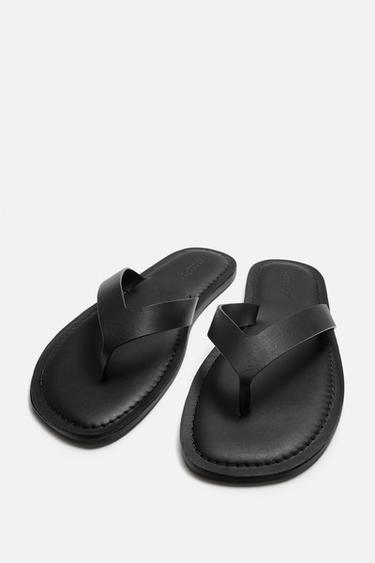 SANDALES EN CUIR À BRIDES - Noir de Zara - Image 1