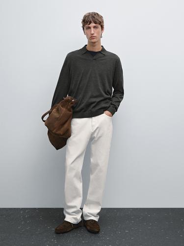Zara 100% merino wool knit polo sweater - Anthracite Gray