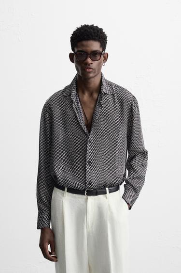 Zara GEOMETRIC PRINT SHIRT - Black