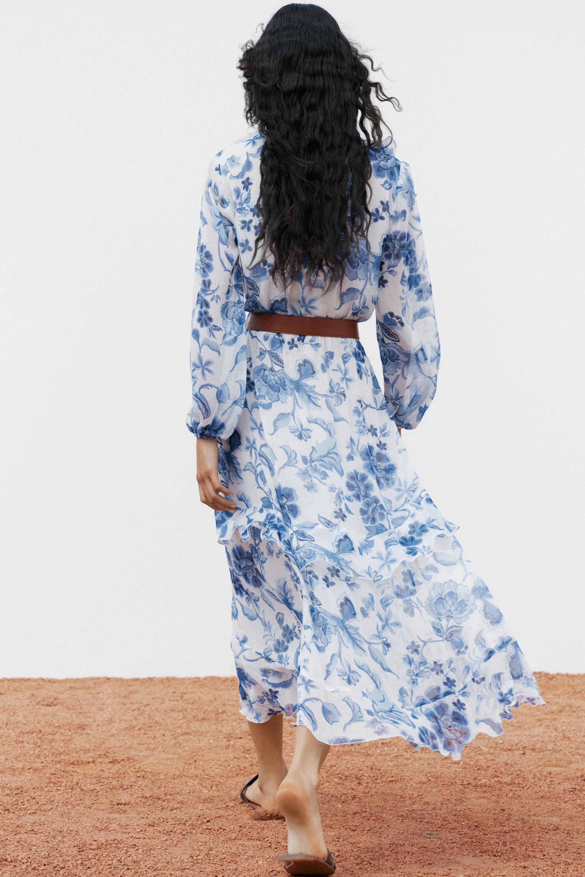 ワンピース ZARA PRINTED MIDI DRESS WITH BELT 5029/088/046 BELTED PRINTED MIDI DRESS - Pink / White | ZARA United States