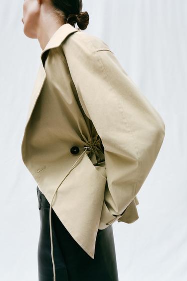 Zara ADJUSTABLE WAIST CROPPED TRENCH COAT - Ecru / Beige