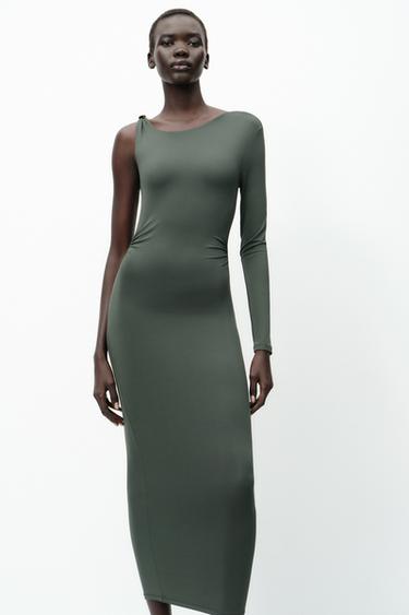 DRESS WITH METAL APPLIQUÉ - Mid-green by Zara