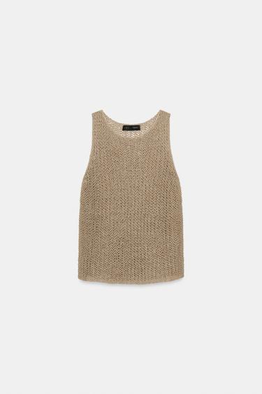Zara 100% LINEN OPEN-KNIT TOP - Straw