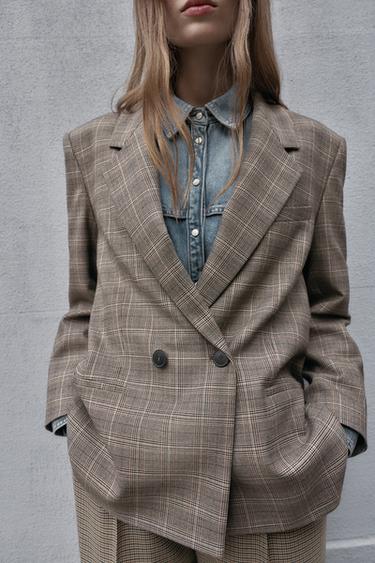 OVERSIZED CHECK BLAZER - Black / Brown by Zara
