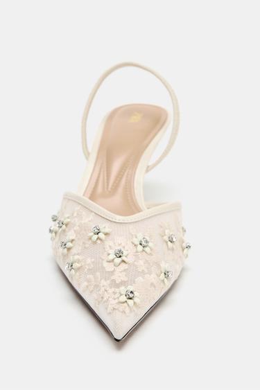CHAUSSURES À TALONS EN MESH AVEC FANTAISIE - Blanc de Zara - Image 2