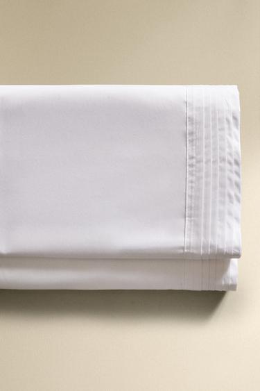 PLEATED COTTON SATEEN FLAT SHEET (400 THREAD COUNT) - White by Zara