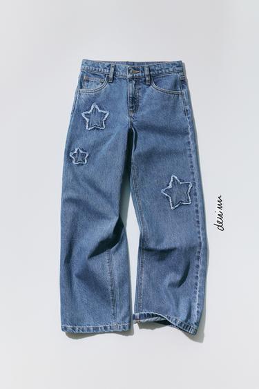 Zara STAR PATCH WIDE LEG JEANS - Blue