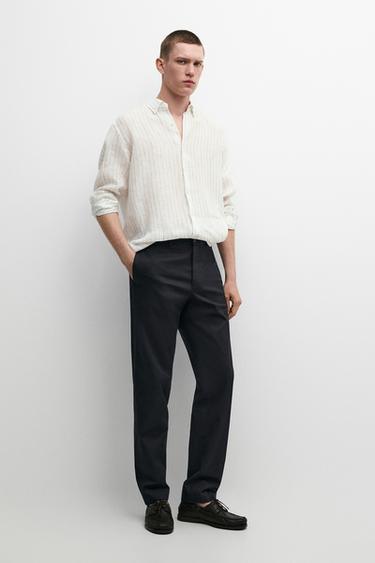 Zara Cotton blend slim fit pants - Navy blue - Image 0