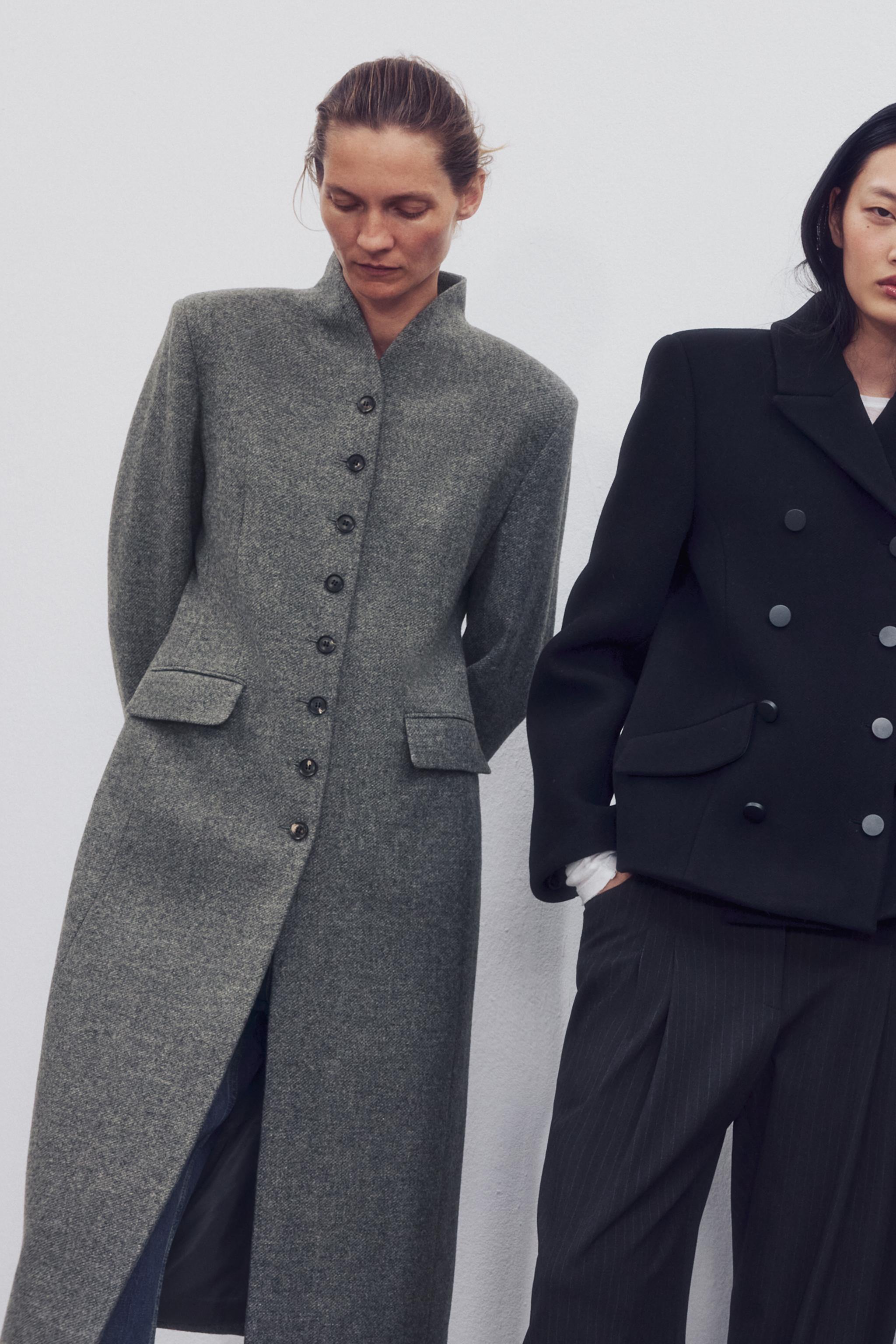 ZW COLLECTION ウールボタンコート - グレー | ZARA Japan / 日本