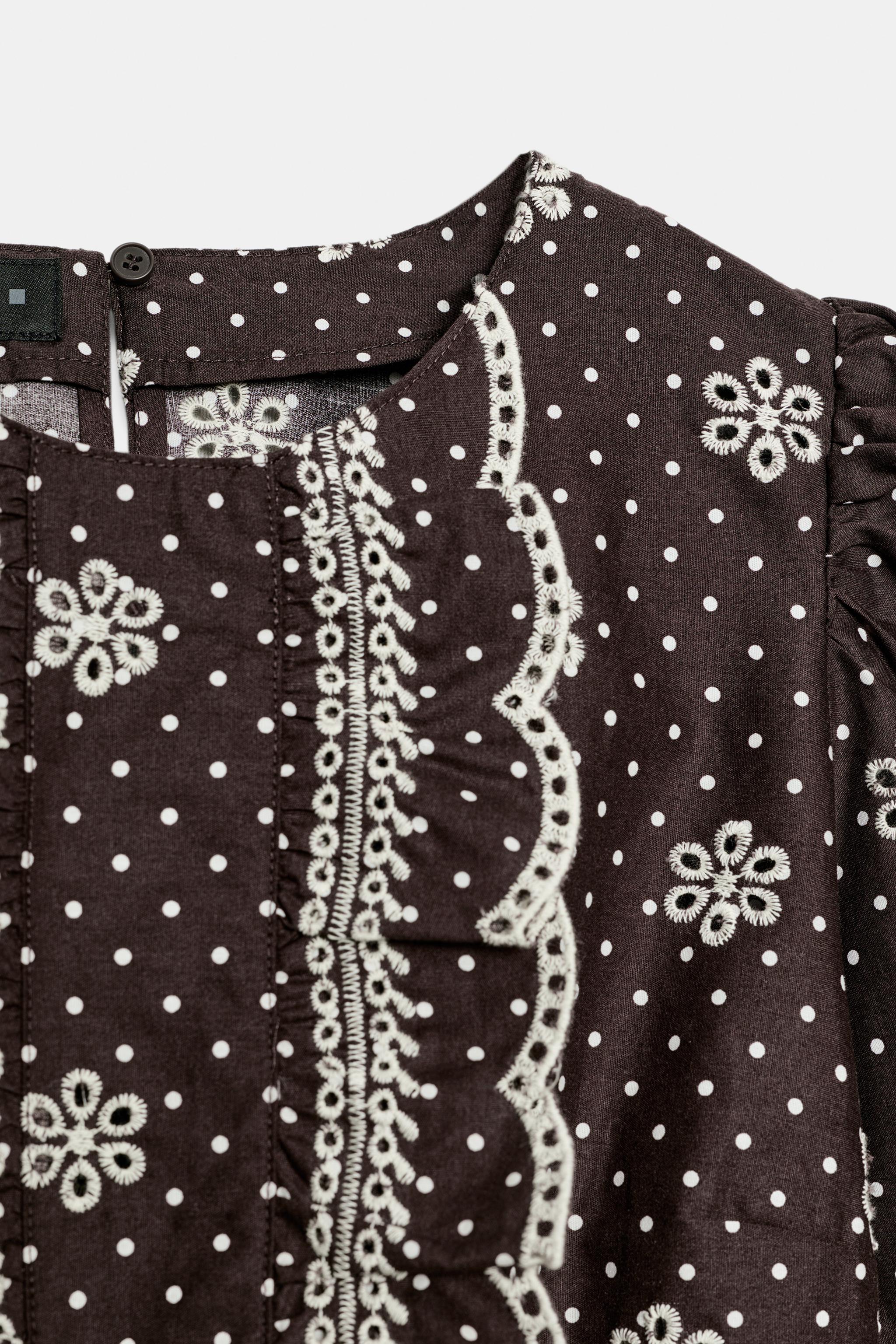 EMBROIDERED PERFORATED POLKA DOT BLOUSE