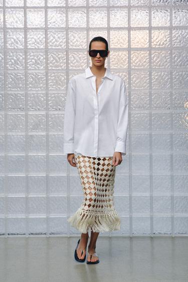 FRINGED CROCHET KNIT SKIRT - Sand by Zara - Image 1