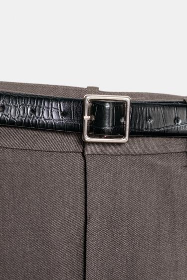 PANTALON AVEC REVERS ET CEINTURE - Marron chiné de Zara - Image 8