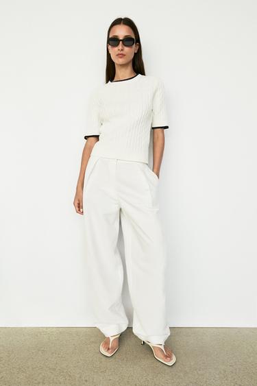 Zara Short sleeve cable-knit sweater - White